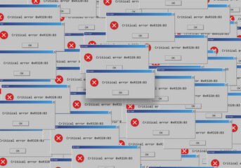 Operating system critical error warning. Retro user interface window. System information message. Vector Illustration.