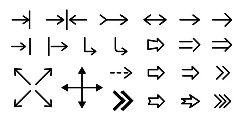 Arrow icon set. Modern simple arrows. Arrows big set icons, arrow icons, vector collection cursor. Set of line vector icon with editable stroke. Collection of various cursors, pointers, directions