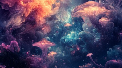 Naklejka premium Cosmic Ink: A Psychedelic Underwater Dreamscape