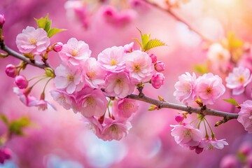 Obraz premium Delicate Pink Cherry Blossoms Branch Spring Floral Background