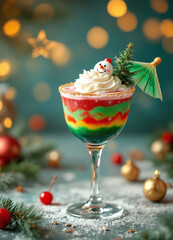 Festive Christmas Snowman Dessert with Whipped Cream and Candy Decorations