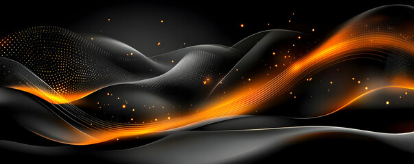 Orange fire abstract waves, dark background