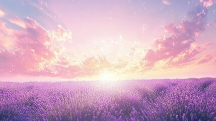 Serene Sunset over Lavender Field Peaceful Sky and Purple Flowers