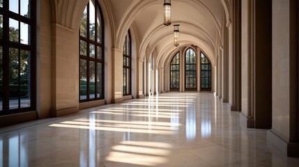 Fototapeta premium Sunlight-filled arched hallway