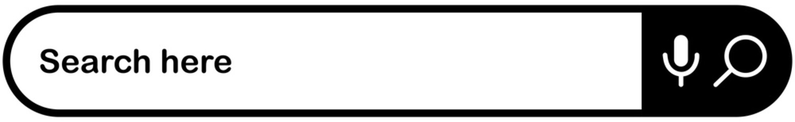 Obraz premium Search bar icon on white background. Search bar with voice icon. Modern digital search box. Search box with microphone. Rounded search input field. Online search form graphic. Vector illustration