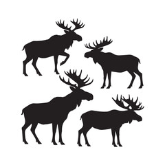 A set of three moose silhouettes in black, isolated on a white background