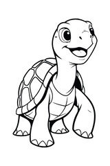Cute Cartoon Turtle Line Drawing – Black and White Illustration