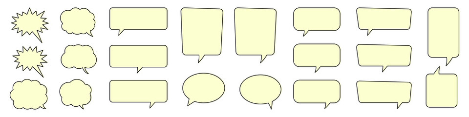 Chat bubble in yellow, speech bubble, message box set. Yellow background quotespeech bubble.