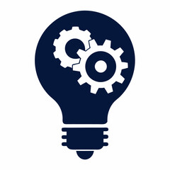 Modern Invention Concept Light Bulb and Gear Silhouette Vector.
