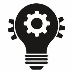Black Light Bulb Fused with Gears Icon Clean Silhouette Design.