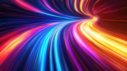 Obraz premium colorful long exposure picture of glowing trafffic light on curve road from full speed car. 