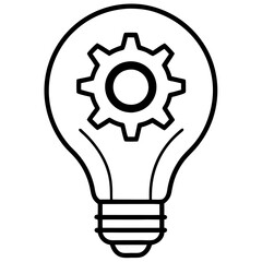 Creative Idea Light Bulb & Gears Silhouette  Line Art High-Quality Vector.