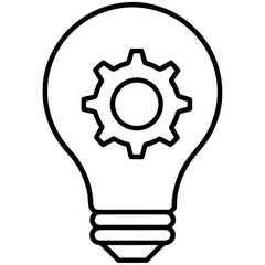 Creative Idea Light Bulb & Gears Silhouette  Line Art High-Quality Vector.