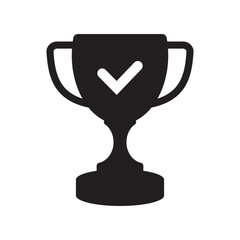 Trophy with check mark icon. Trophy cup, winner cup, victory cup icon.