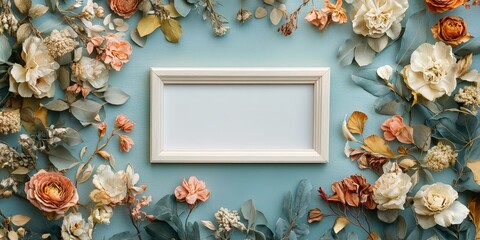 Light blue backdrop with a delicate white diagonal stripe, framed by elegant edges creating an airy rectangle