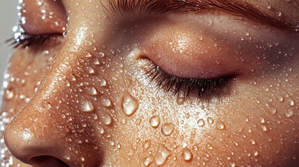 Captivating close-up of glowing skin with raindrops studio setting high-resolution portrait beauty and care concept