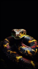 Obraz premium A Close-up Portrait of a Vibrant Snake in a Dramatic, Low-Light Setting