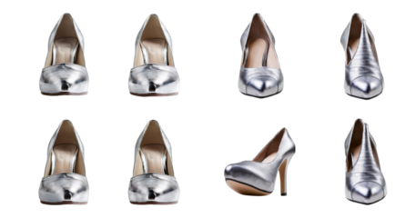 Elegant Silver High Heels Collection for Fashion Enthusiasts, Bundle Set Collection, Isolated on Transparent Background