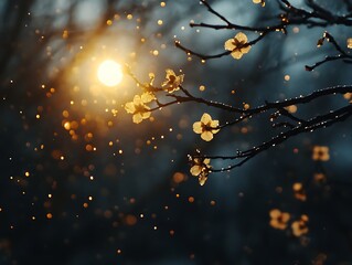 Blossoms Glisten in Twilight Garden