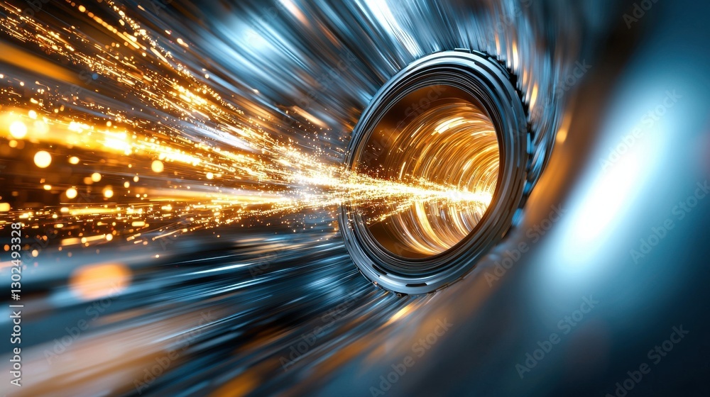 Wall mural a high-speed visual effect showcasing light trails and dynamic movement through a circular lens.