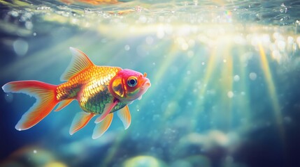 Fototapeta premium The agile goldfish in the water