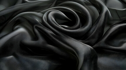 Fototapeta premium Black silk fabric swirls, texture background