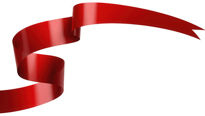 Elegant red ribbon twisting gracefully against a clean, white background.