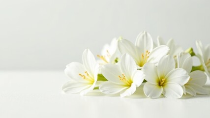 white beautiful flowers lie on a white background