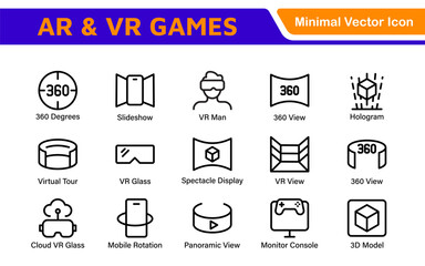 AR VR Games Icons Collection. Vector-Based Icons for Virtual Reality, Augmented Reality, Gaming, and Immersive Tech