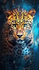 Obraz premium A Captivating Portrait of a Leopard in a Vibrant, Abstract Environment