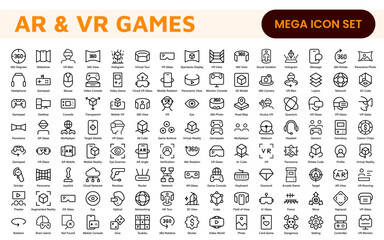 Fototapeta premium AR VR Games Icons Collection. Vector-Based Icons for Virtual Reality, Augmented Reality, Gaming, and Immersive Tech