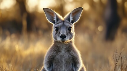 Fototapeta premium Kangaroo gazing under golden sunlight