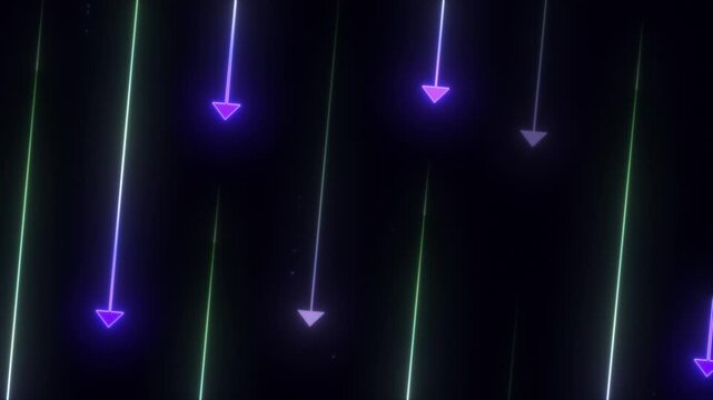 loop motion graphic background. glowing downward arrows