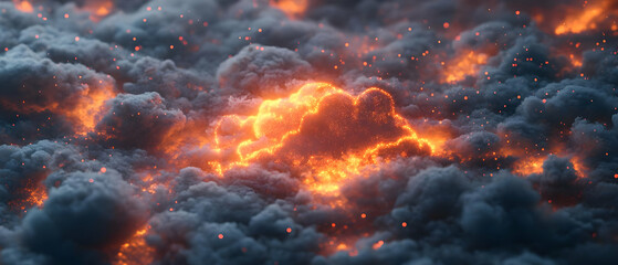 Fototapeta premium Fiery cloud, smoke, ash, dark background, fantasy
