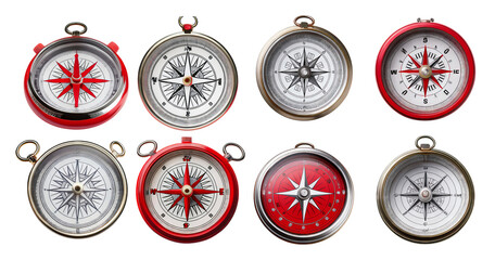Vintage and Modern Compasses Displayed with Detailed Designs, PNG bundle collection, Isolated on Transparent Background
