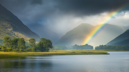rainbow over the river,  rainbow over lake, beautiful rainbow 