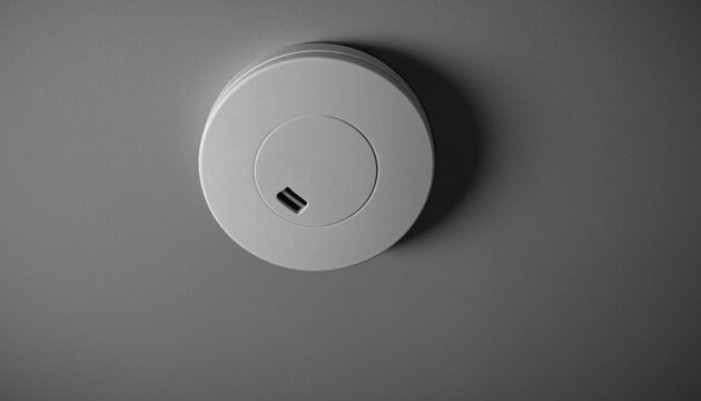 Minimalistic smoke detector mounted on ceiling, emphasizing fire safety features