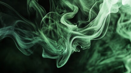 Fototapeta premium Realistic digital painting of swirling green smoke on a black background with dynamic brush strokes