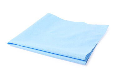 Folded light blue handkerchief isolated on white