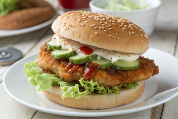 hamburger with salad