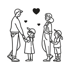 A set of family-related icons with line editing 