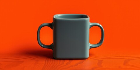 Futuristic Orange Mug, Square Design, Wood Grain