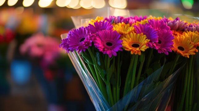 Colorful flower bouquet at night market