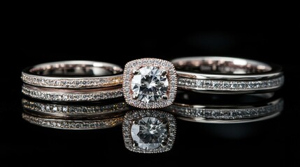 Elegant Diamond Engagement Ring Set with Rose Gold Accents