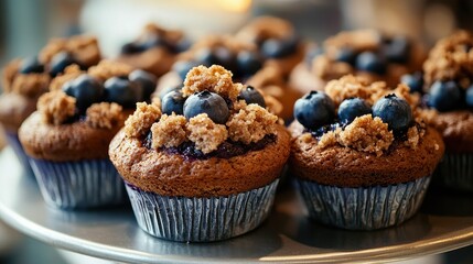 Delicious Blueberry Muffins with Crumble Topping on Display
