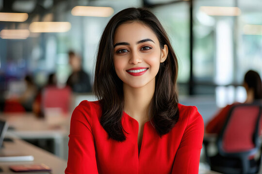 young indian business woman working on computer at office