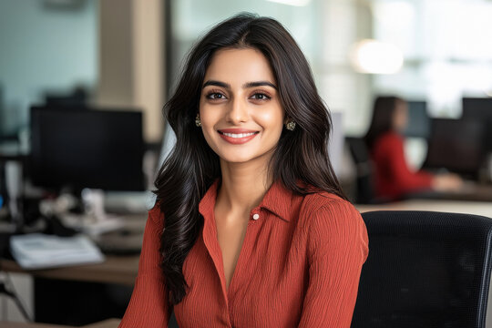 young indian business woman working on computer at office