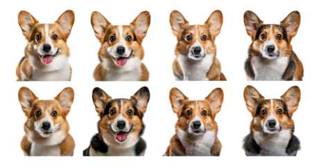 Various Expressions of Corgi Dogs in a Fun Collage Arrangement, Bundle Set Collection, Isolated on Transparent Background