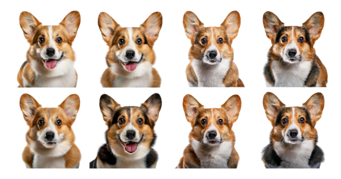 Various Expressions of Corgi Dogs in a Fun Collage Arrangement, Bundle Set Collection, Isolated on Transparent Background