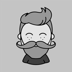 Bearded man's face vector icon. Hipster character
